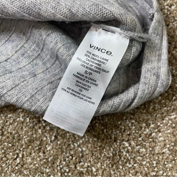 Vince sweater cashmere & wool blend gray ribbed tie bow back long sleeve SZ sm - Picture 9 of 12